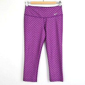 NIKE Dri-Fit Women's Crop Leggings Purple Pink Zig Zag Smooth Stretch Size Small